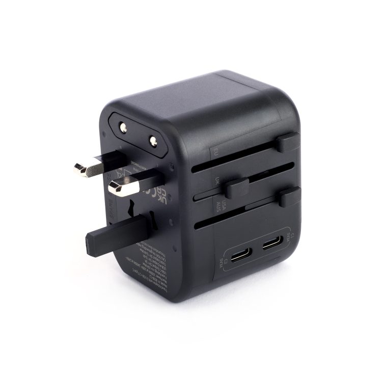 International Travel Adapter and Leather Case, tan