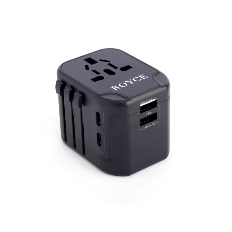 International Travel Adapter and Leather Case, taupe