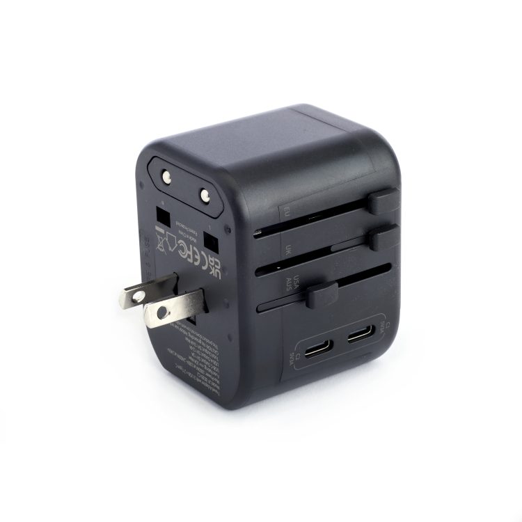 International Travel Adapter and Leather Case, dark-green