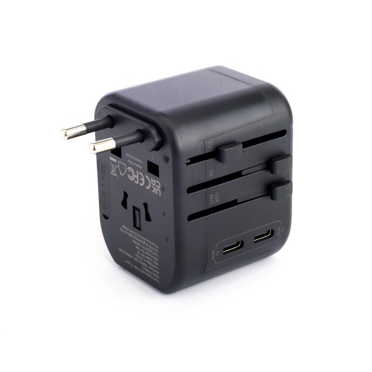 International Travel Adapter and Leather Case, taupe