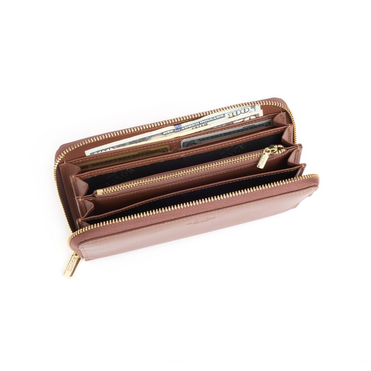 RFID Blocking Continental Zip Wallet, tan