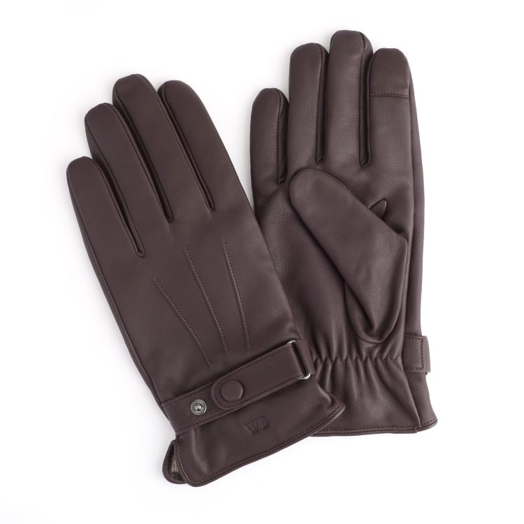 Touchscreen Compatible Leather Gloves for Men with Cashmere Lining, large-brown