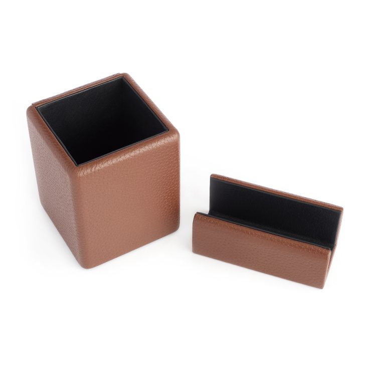 Desk Set: Pencil Cup and Business Card Holder, tan