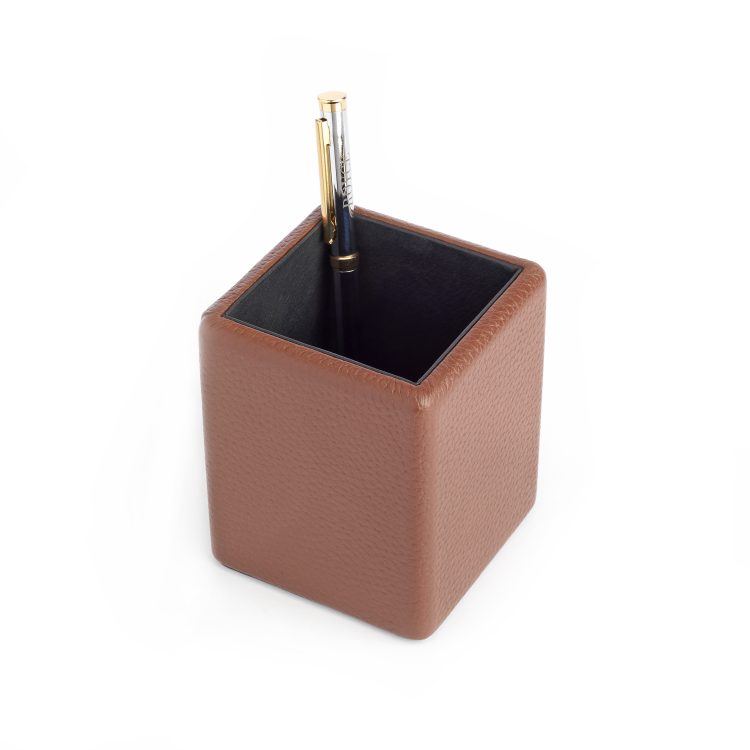 Desk Set: Pencil Cup and Business Card Holder, tan