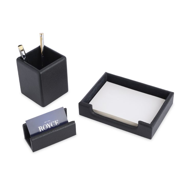 Desk Set: Letter Tray, Note Tray and Card Holder, black