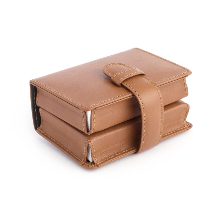 Set of Playing Cards in Leather Case, tan