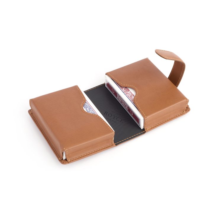 Set of Playing Cards in Leather Case, tan