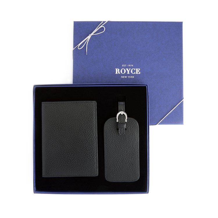 RFID Passport Case Luggage Tag Set, black-pebble