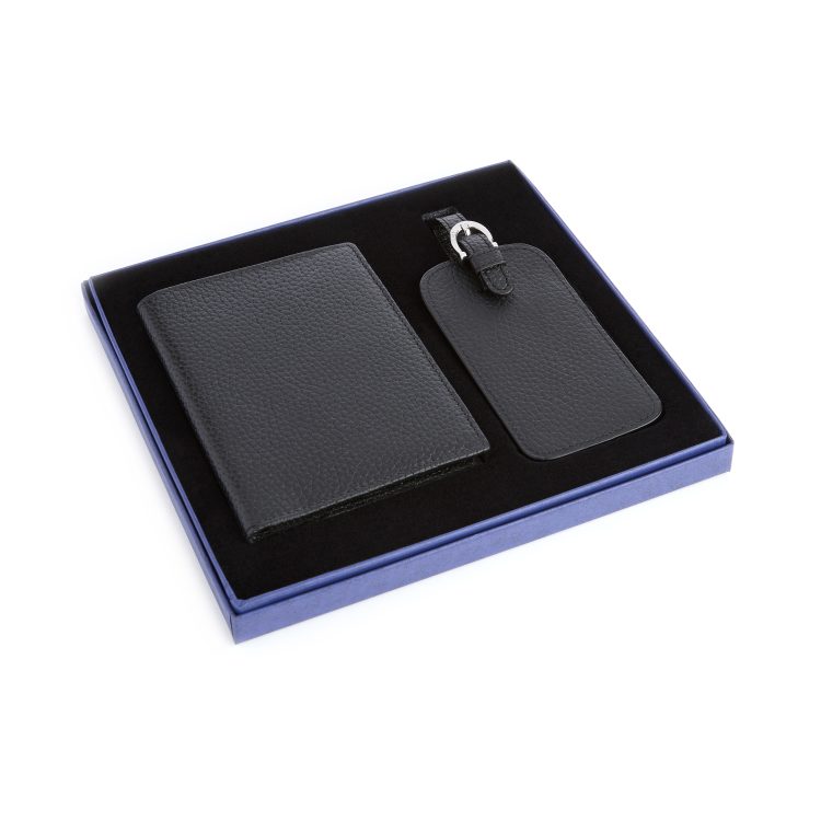 RFID Passport Case Luggage Tag Set, black-pebble
