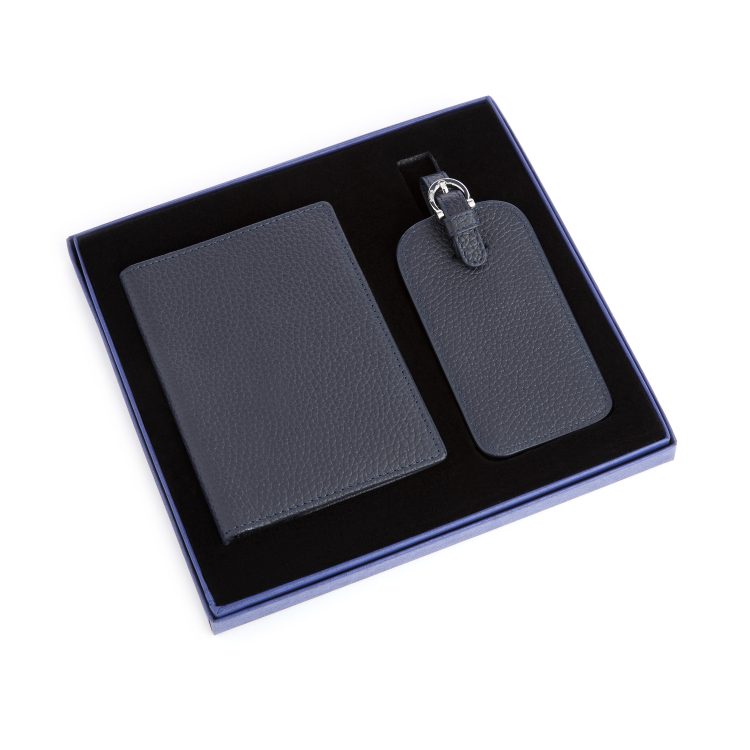 RFID Passport Case Luggage Tag Set, blue-pebble