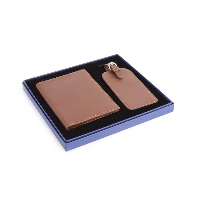 RFID Passport Case Luggage Tag Set, tan