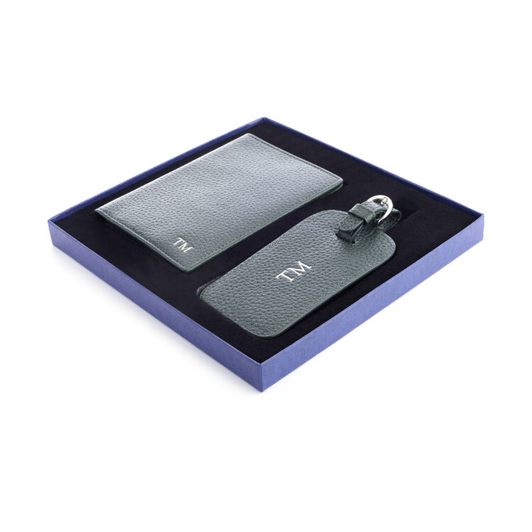 RFID Passport Case Luggage Tag Set, dark-green
