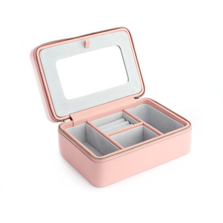 Travel Jewelry Box with Mirror, carnation-pink