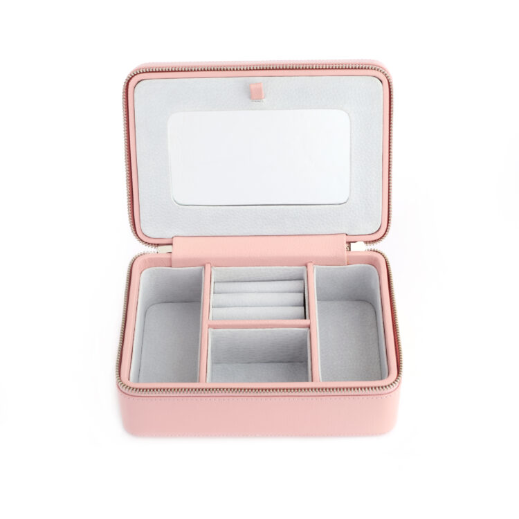 Travel Jewelry Box with Mirror, carnation-pink