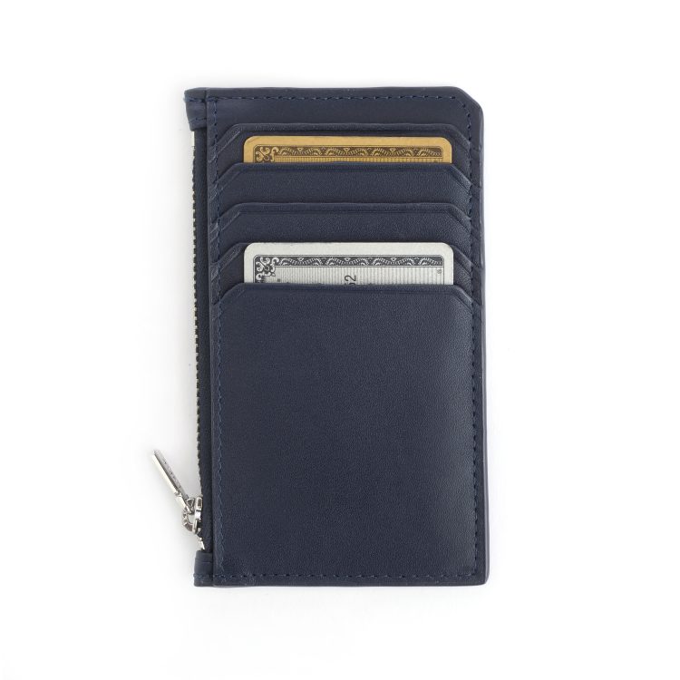 Monogrammed Zippered Leather Credit Card Case in Black