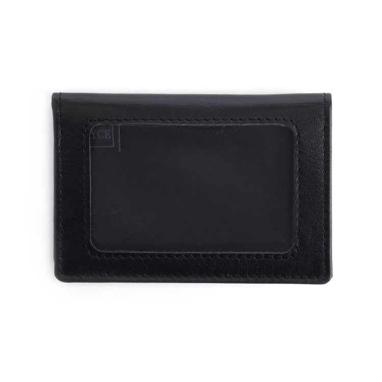 Tri-View Leather ID Card Case Wallet, black