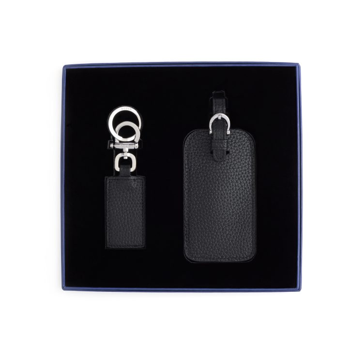 Luggage Tag and Key Chain Gift Set, black-pebble