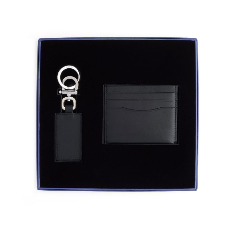RFID Leather Cardholder Wallet & Keychain Gift Set, black