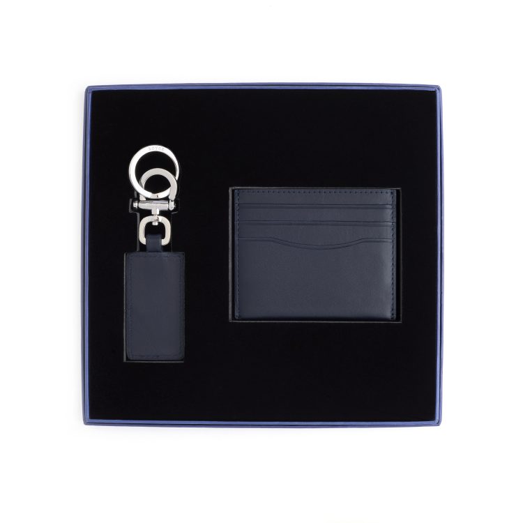 RFID Leather Cardholder Wallet & Keychain Gift Set, blue