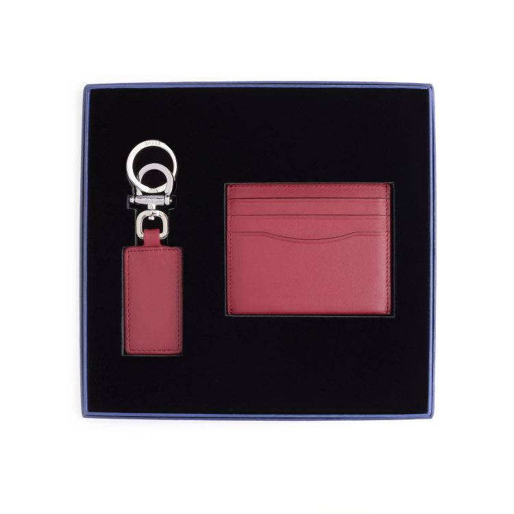 RFID Leather Cardholder Wallet & Keychain Gift Set, red