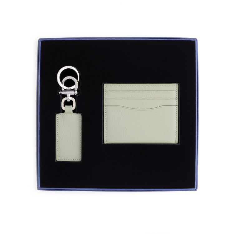 RFID Leather Cardholder Wallet & Keychain Gift Set, sage
