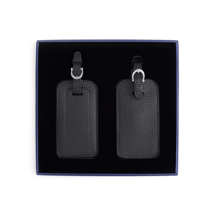 Double Leather Luggage Tag Gift Set, black-pebble