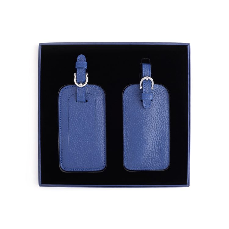 Double Leather Luggage Tag Gift Set, cobalt-blue