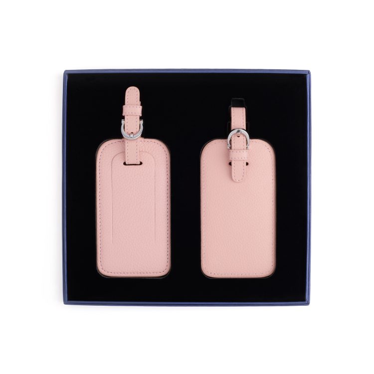 Double Leather Luggage Tag Gift Set, carnation-pink-pebble