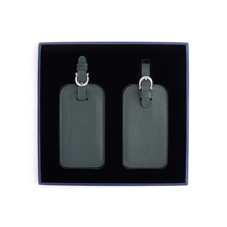 Double Leather Luggage Tag Gift Set, dark-green