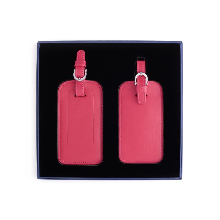Double Leather Luggage Tag Gift Set, magenta