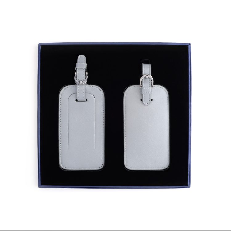 Double Leather Luggage Tag Gift Set, silver