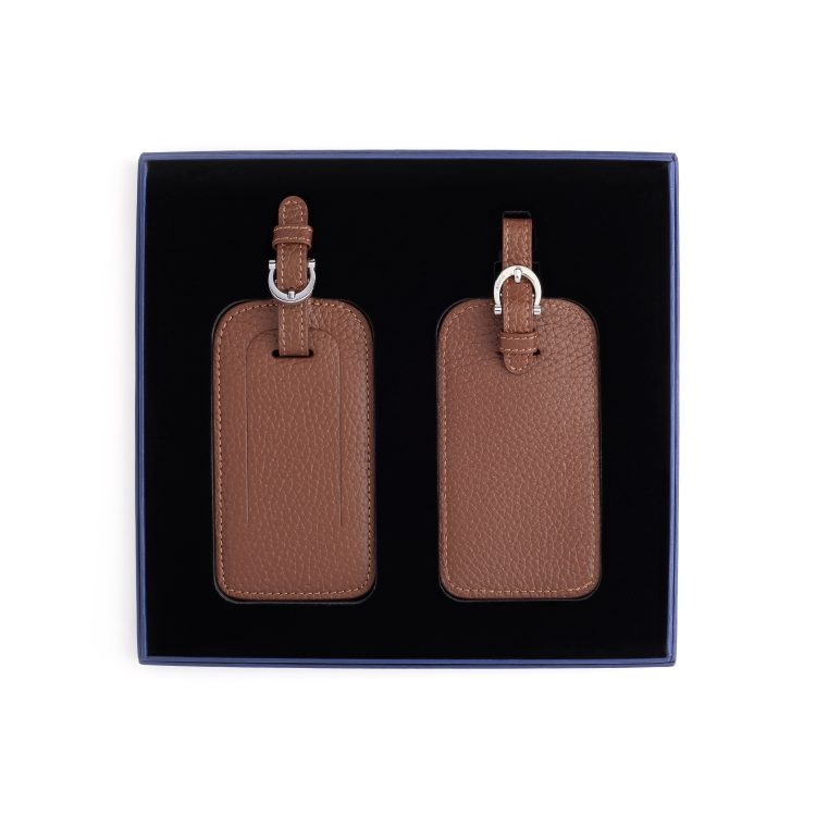 Double Leather Luggage Tag Gift Set, tan-pebble