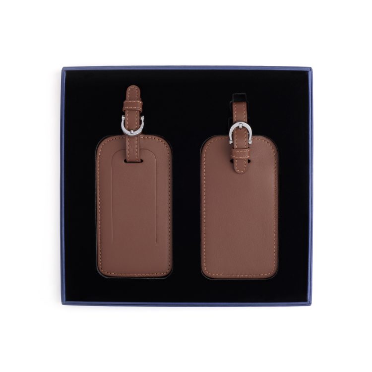 Double Leather Luggage Tag Gift Set, tan