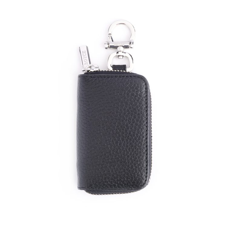 Zip-Around Leather Fob Case, black