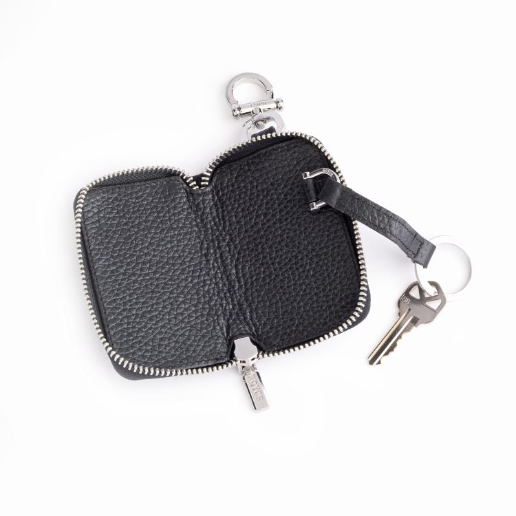Zip-Around Leather Fob Case, black
